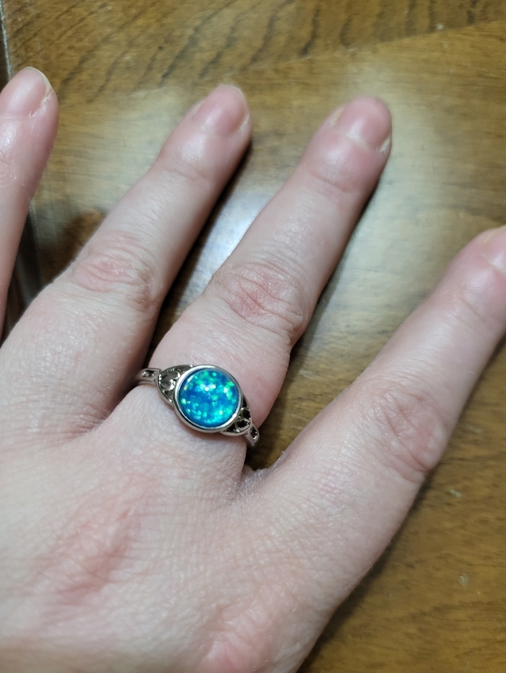 Silver Tone Bright Blue Galaxy Ring Size 8
